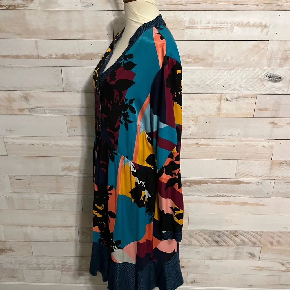 Anthropologie Multicolor Patchwork V-Neck Mini Dress - Picture 6 of 12